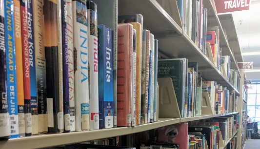 Travel section of a library